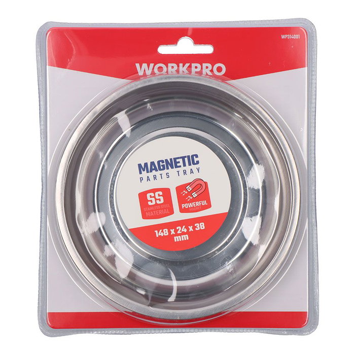Workpro Bandeja Magnética Redonda Metálica Acero Inoxidable para Tornillos y Herramientas 148 x 24 x 38 mm