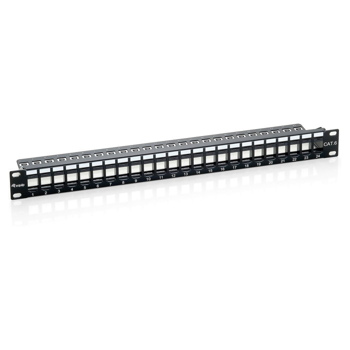 Equip Panel de Parcheo Vacío Cat.6 de 24 Puertos 1U Negro Equip Panel de Parcheo Vacío Cat.6 de 24 Puertos 1U Negro