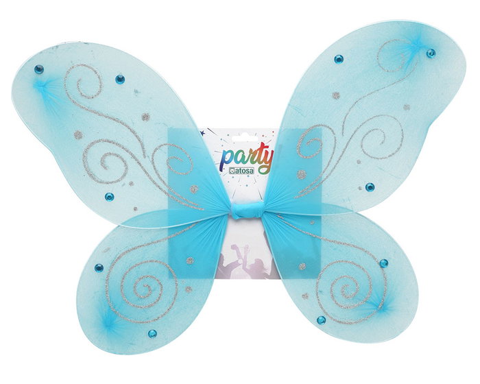 Alas de Hada Azules 50x35 cm con Destellos Plateados para Disfraz de Niña, Carnaval, Fiestas y Temática Sirena