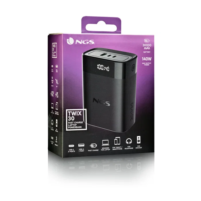 Powerbank 30000mah ngs twix30 140w compatible con portÁtiles negra