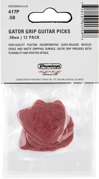 Dunlop Pack 12 Púas Gator Grip 0,58mm para Guitarra y Bajo