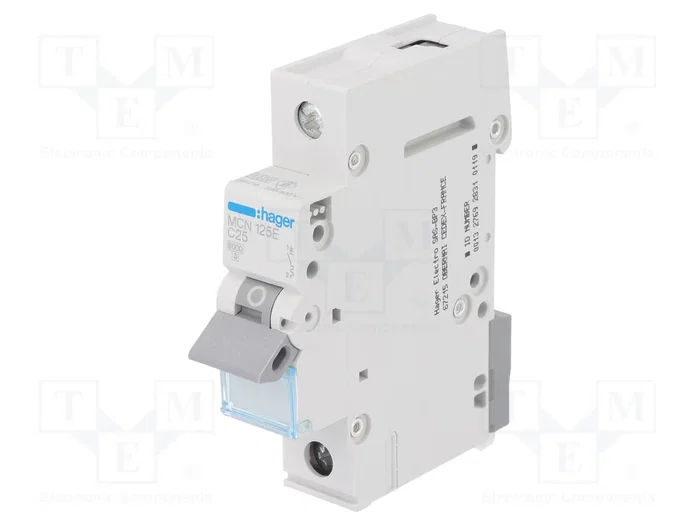 HAGER MCN125E Interruptor magnetotérmico 25A 1P 6kA HAGER MCN125E Interruptor magnetotérmico 25A 1P 6kA