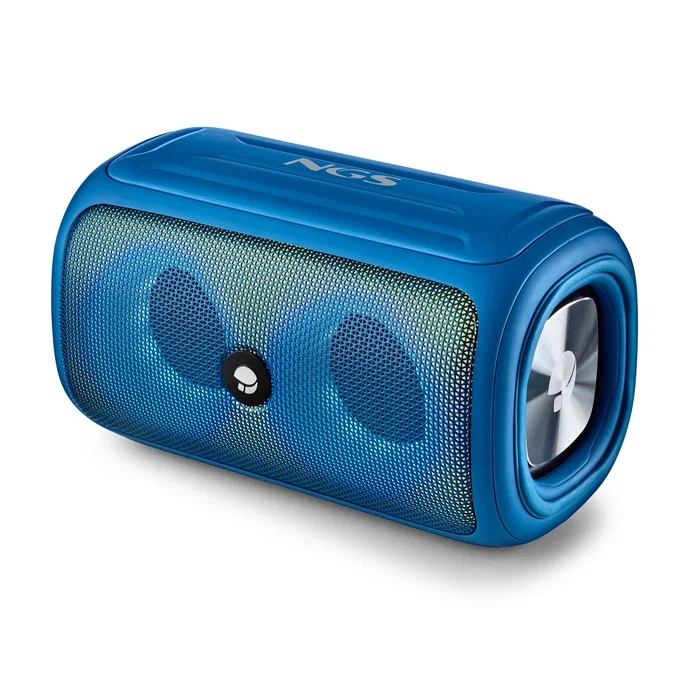NGS Roller Beast Azure Altavoz Portátil Bluetooth 32W - Impermeable IPX5 - Luces RGB - Tecnología TWS - Autonomía Hasta 20h - Con Radio FM, USB y Correa - Azul