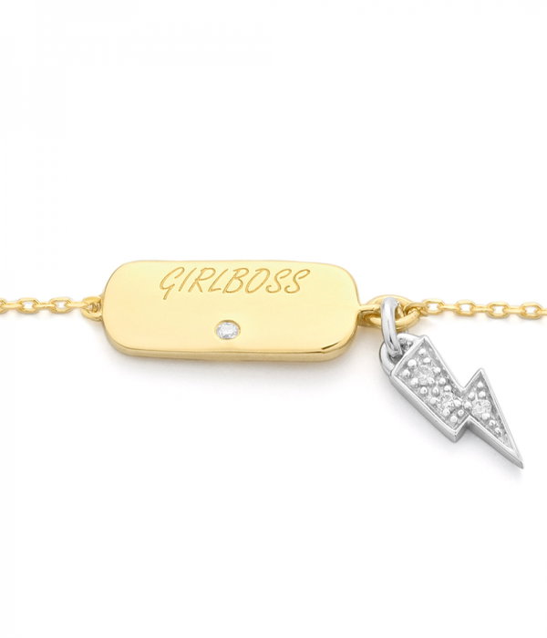 Secrecy Brazalete GIRL BOSS Plata de Ley con Baño de Oro 18k y Diamante, Dorado