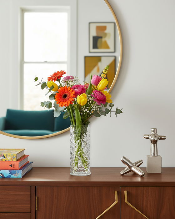 Inde Florero La Mediterránea de Vidrio, Decorativo, Dimensiones: 20,3 cm Alto x 8,5 cm Ancho x 8,4 cm Largo (24 Unidades)