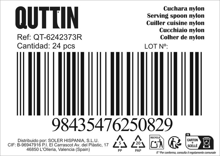 Quttin Cuchara Nylon Negra 29 cm x 6 cm (24 Unidades)