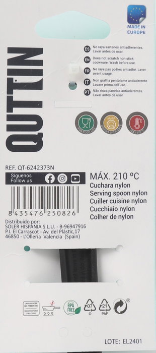 Quttin Cuchara de Nylon Negra 29x6cm (Pack de 24 unidades)身weight_g:830.0