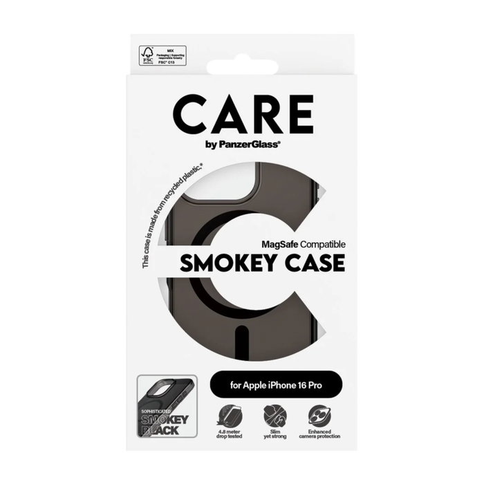 PanzerGlass CARE™ Smokey Case MagSafe para iPhone 16 Pro, Negro