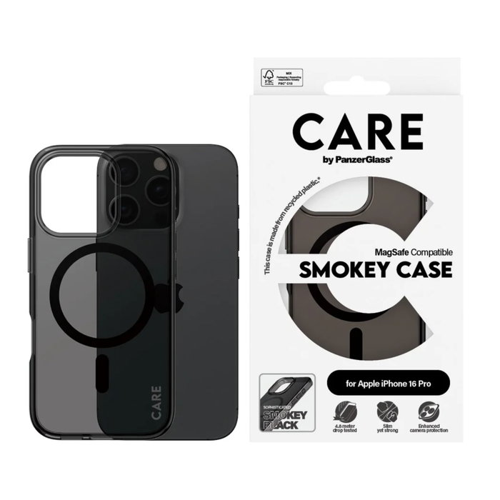 PanzerGlass CARE™ Smokey Case MagSafe para iPhone 16 Pro, Negro