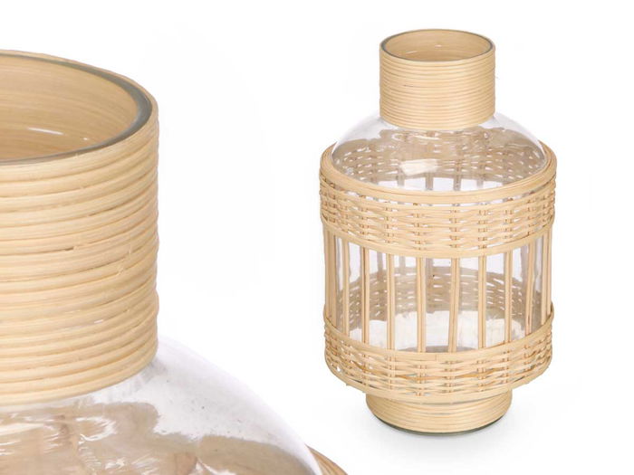 Giftdecor Botella Vidrio Rattan Pequeña Transparente Natural 16x27.5x16 cm (Set de 6)