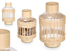 Giftdecor Botella Vidrio Rattan Pequeña Transparente Natural 16x27.5x16 cm (Set de 6)