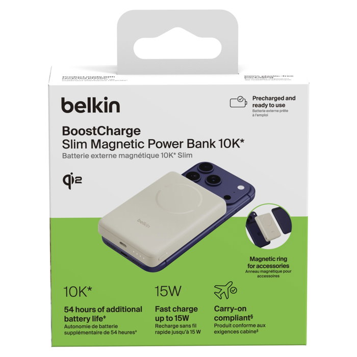 Belkin BoostCharge Slim 10000mAH Mag. PB/15W Qi2 Sand BPD018hqSA Belkin BoostCharge Slim 10000mAH Mag. PB/15W Qi2 Sand BPD018hqSA