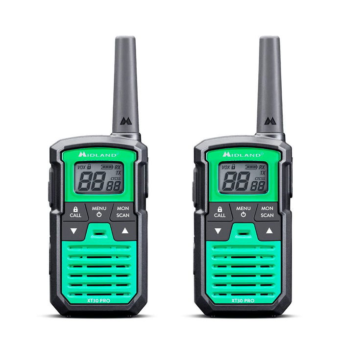 Midland XT-30 Pro C1463 Walkie Talkies PMR446, 16 Canales, Alcance Hasta 6 km, Función VOX, Resistente a la Humedad, Color Verde
