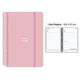 Agenda Anual (2026) Senfort Pastel Espiral Tapa Pp Con Goma 135X210 D/P Rosa