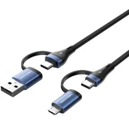 Vention Cable USB 2.0 Tipo-C a USB Macho y MicroUSB 100W 100W 480Mbps 1m Negro Azul