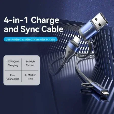 Vention Cable USB 2.0 Tipo-C a USB Macho y MicroUSB 100W 100W 480Mbps 1m Negro Azul