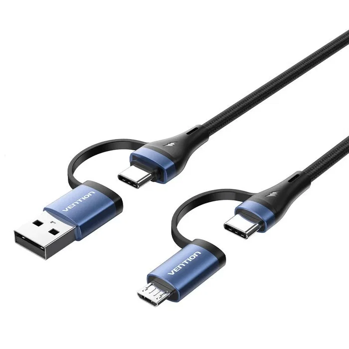 Vention Cable USB 2.0 CTLLF 1m con conectores USB-C y Micro-USB, Azul y Negro Vention Cable USB 2.0 CTLLF 1m con conectores USB-C y Micro-USB, Azul y Negro