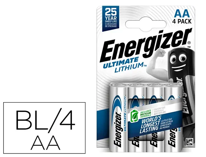 Energizer Ultimate Lithium AA L91 FR06 1,5V - Blíster de 4 unidades Energizer Ultimate Lithium AA L91 FR06 1,5V - Blíster de 4 unidades