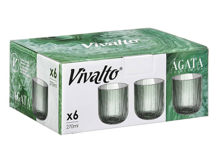 Vivalto Vaso Bajo Verde Musgo Rayas 270 ml, 7.2x9.3x7.2 cm (Set de 24)