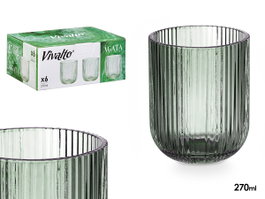 Vivalto Vaso Bajo Verde Musgo Rayas 270 Ml Vidrio 7x9x7 cm (Set de 24)