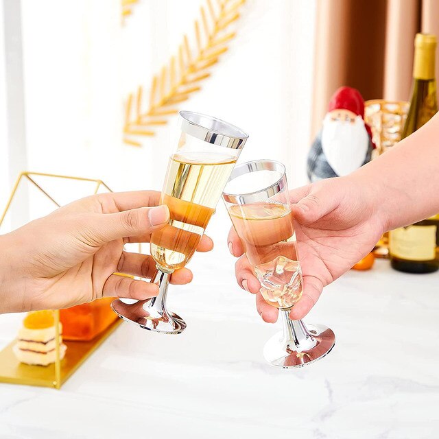 Algon Set de 3 Copas de Cava Pie de Boca Plata 150 cc 6 x 6 x 16 cm (36 Unidades)