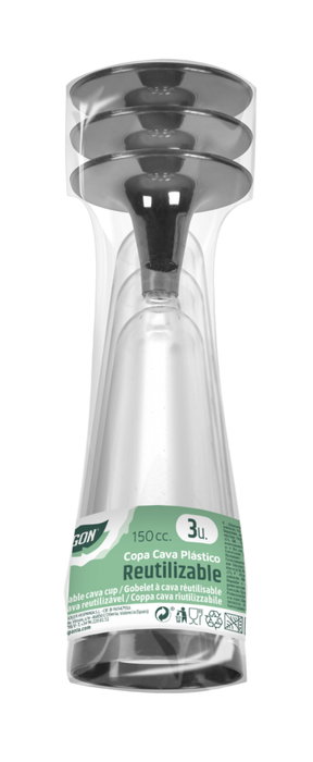 Algon Set de 3 Copas de Cava Pie de Boca Plata 150 cc 6 x 6 x 16 cm (36 Unidades)