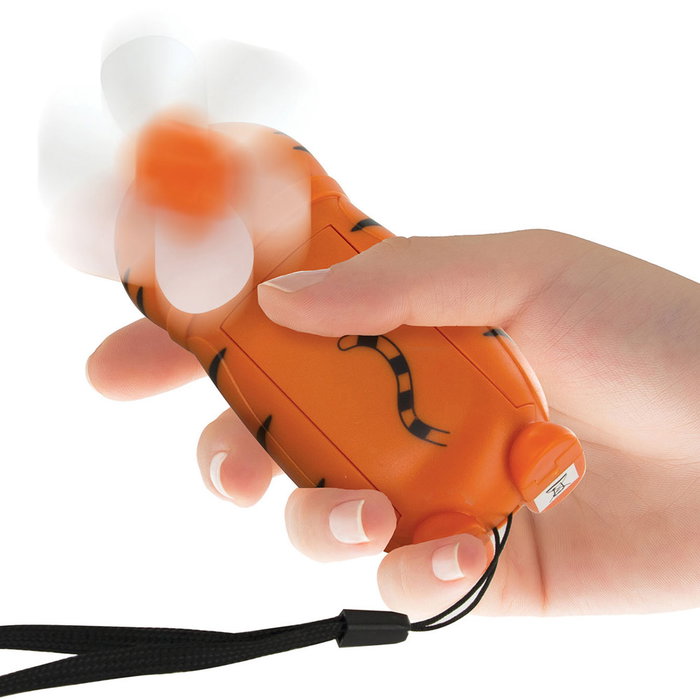 Jeux 2 momes Ventilador Infantil Animal Portátil (Vaca, Panda, Cerdo, Tigre, Pato, Mono) con Correa y Hélice Blanda - Funciona con Pilas AA