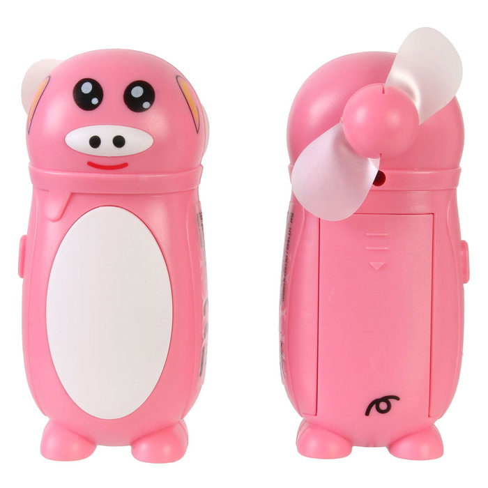 Jeux 2 momes Ventilador Infantil Animal Portátil (Vaca, Panda, Cerdo, Tigre, Pato, Mono) con Correa y Hélice Blanda - Funciona con Pilas AA