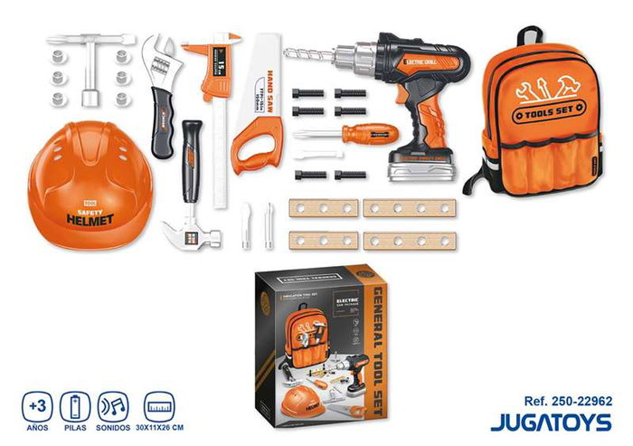 JugaToys Mochila de Herramientas con Taladro, Maletín y Accesorios