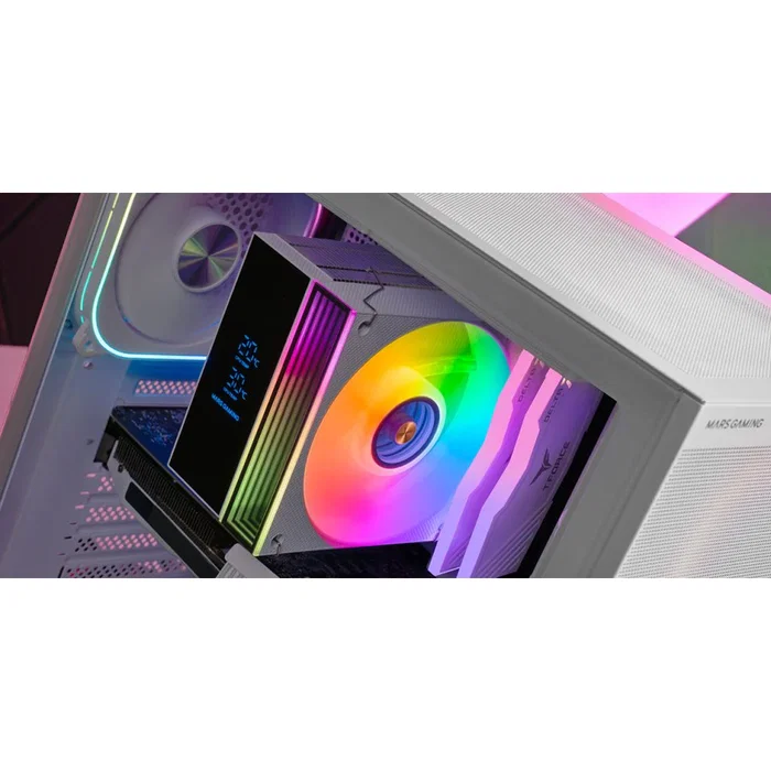 Mars Gaming MCPU-LCDW Ventilador CPU Blanco con Pantalla LCD, ARGB, 120 mm, 6 Heatpipes, TDP 300W, Compatible con Intel y AMD