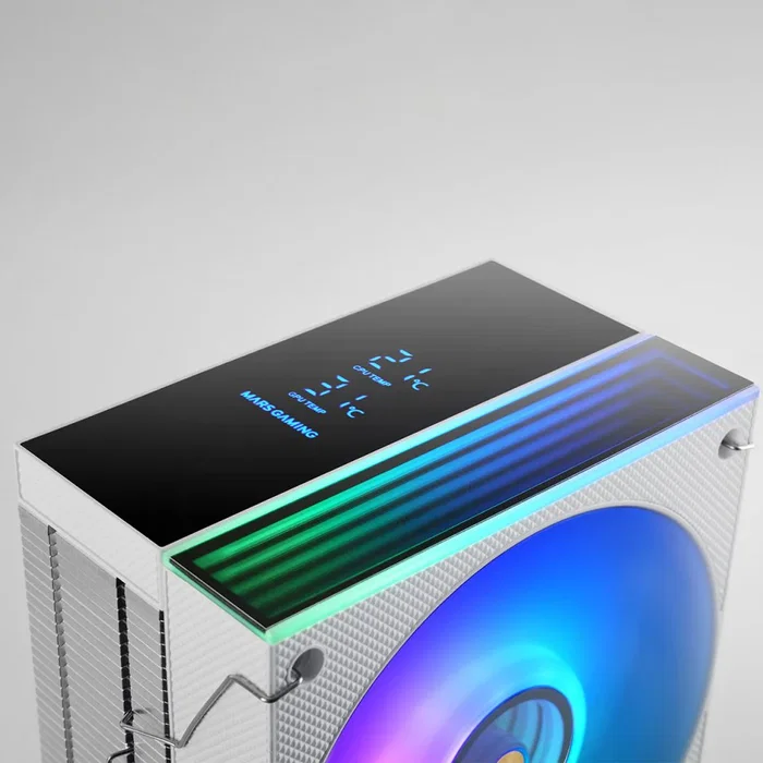 Mars Gaming MCPU-LCDW Ventilador CPU Blanco con Pantalla LCD, ARGB, 120 mm, 6 Heatpipes, TDP 300W, Compatible con Intel y AMD