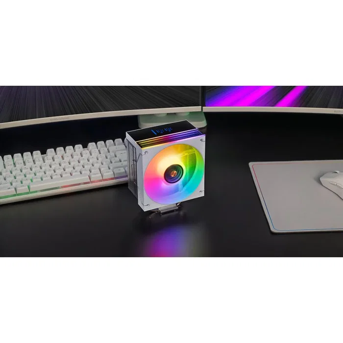 Mars Gaming MCPU-LCDW Ventilador CPU Blanco con Pantalla LCD, ARGB, 120 mm, 6 Heatpipes, TDP 300W, Compatible con Intel y AMD