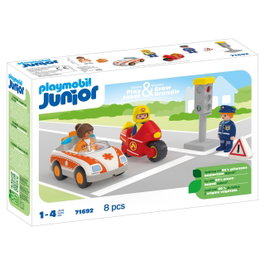 Playmobil 71692 Héroes Del Día A Día Junior - Camión Bomberos, Semáforo, Vehículo Médico, +12 Meses