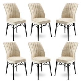 Hanah Home Juego 6 Sillas Crema y Negro, Tela Babyface Marco Metal, Comedor Diseño Elegante y Cómodo, Alto 93cm Ancho 45cm Profundidad 42cm