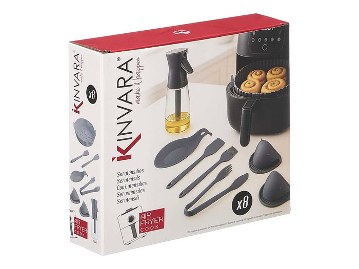 Kinvara Set 8 Utensilios Air Fryer Silicona Gris 24x22x6 cm (Set de 12)