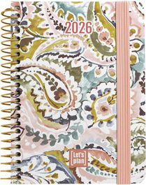 Agenda Anual (2026) Grafoplas Design Espiral Tapa Extra Con Goma A6 150X120 S/V Paisley