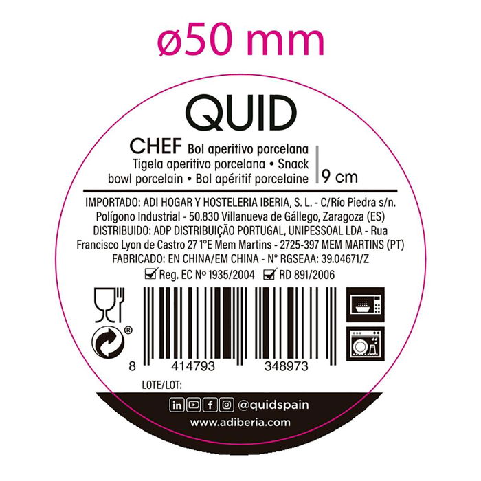 Bol Porcelana Chef Quid 9 cm (12 Unidades)