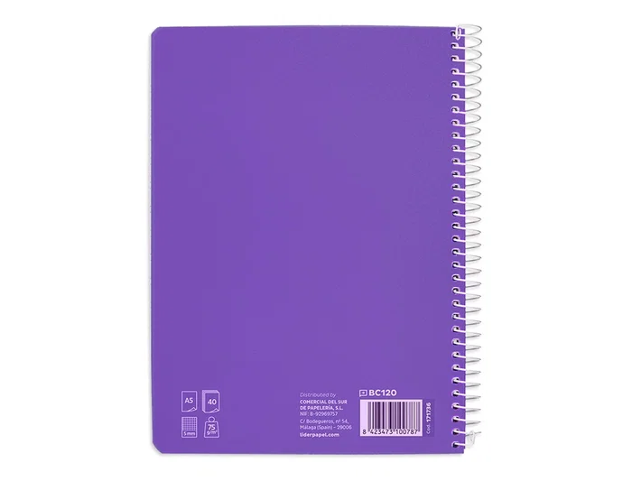 Liderpapel Cuaderno Espiral A5 Tapa Blanda 40 Hojas 75gr Cuadro Pautado 5mm Color Lila