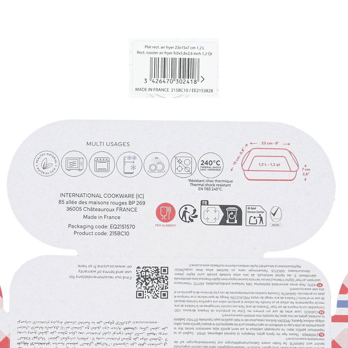 Fuente Rectangular Vidrio Airfryer Ô Cuisine 23x15x7 cm - 1,2 L