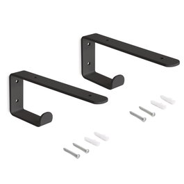Emuca Juego de soportes para estante de madera Shelf con colgador integrado, Acero, Pintado negro