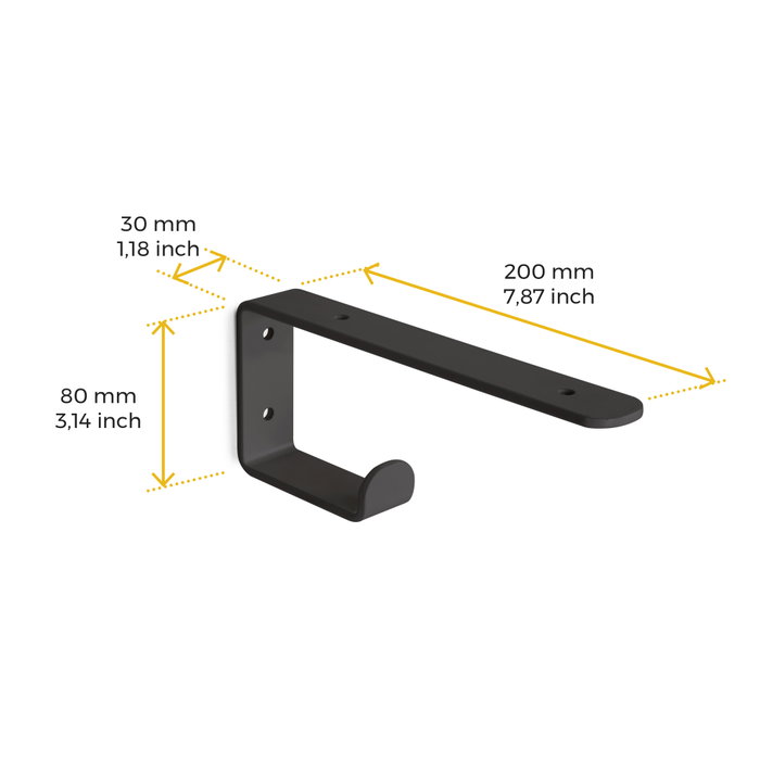 Emuca Juego de soportes para estante de madera Shelf con colgador integrado, Acero, Pintado negro