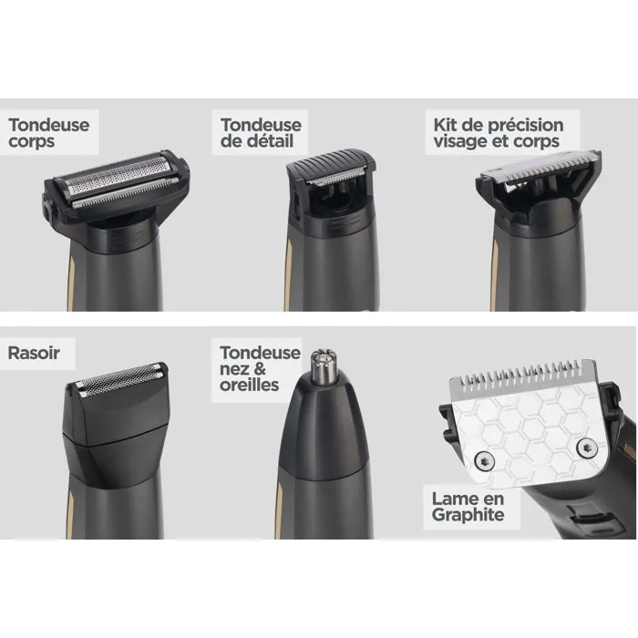 Babyliss Recortadora multifuncional 12 en 1 P1364E con cuchillas de grafito - Kit completo resistente al agua