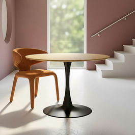 Mesa Comedor Natural-Negro Dm-Metal 100 X 100 X 75 cm