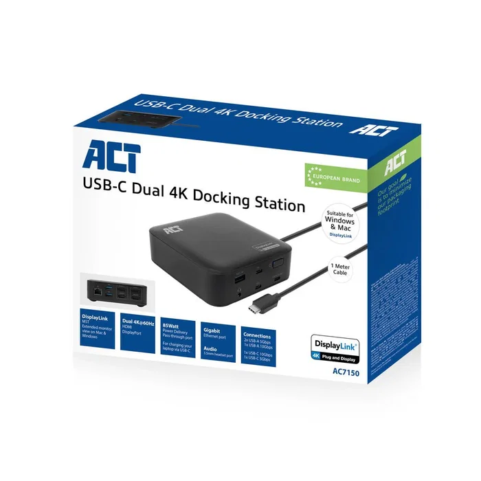 ACT AC7150 Estación de Acoplamiento USB-C 4K para 2 Monitores HDMI