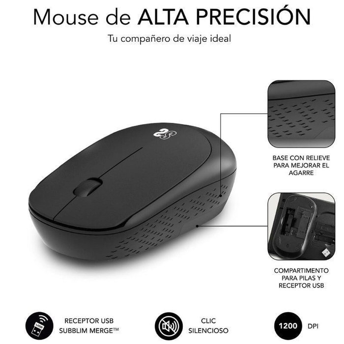 Subblim Harmony Pack Mousepad XL y Ratón Inalámbrico Negro