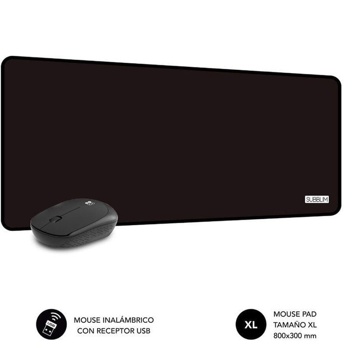 Subblim Harmony Pack Mousepad XL y Ratón Inalámbrico Negro
