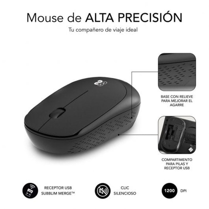 Subblim Harmony Pack Mousepad XL y Ratón Inalámbrico Negro