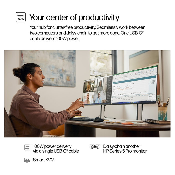 HP Series 5 Pro 527pm 27 pulg. QHD USB-C Monitor de Videoconferencia Jet Black