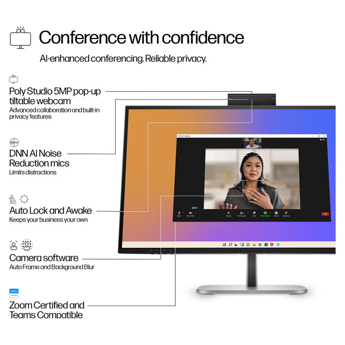 HP Series 5 Pro 527pm 27 pulg. QHD USB-C Monitor de Videoconferencia Jet Black