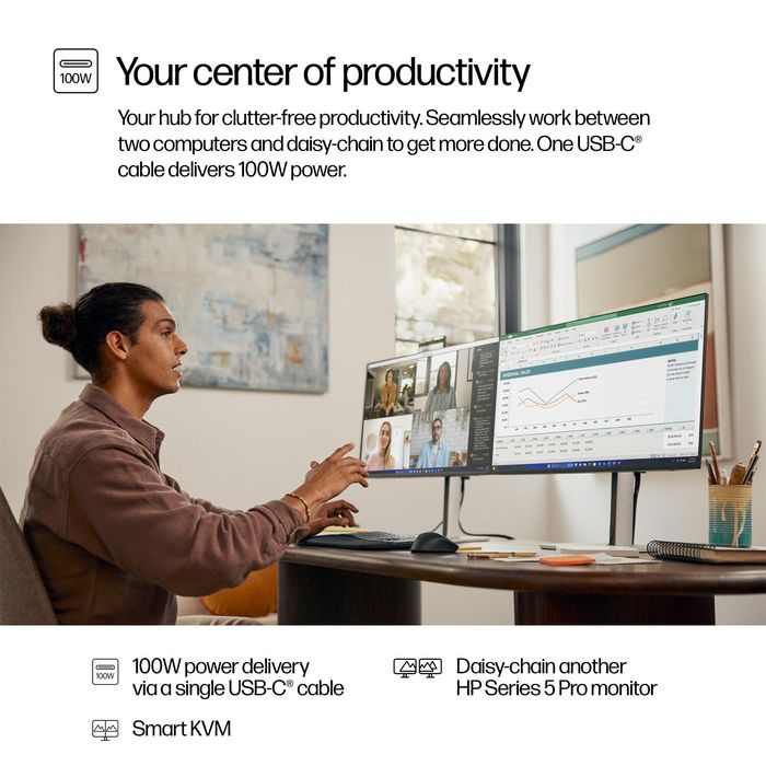 HP Series 5 Pro 527pm 27 pulg. QHD USB-C Monitor de Videoconferencia Jet Black